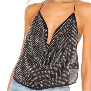 For Love And Lemons Black Rhinestone Halter Top